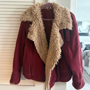 Free People Burgundy Teddy Jacket with Cream Lining